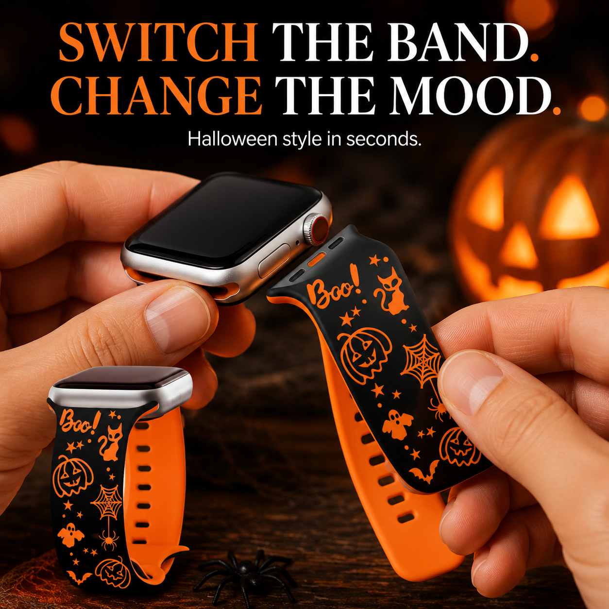 🎃 Halloween Engraved Silicone Watch Band with Butterfly Buckle 👻
