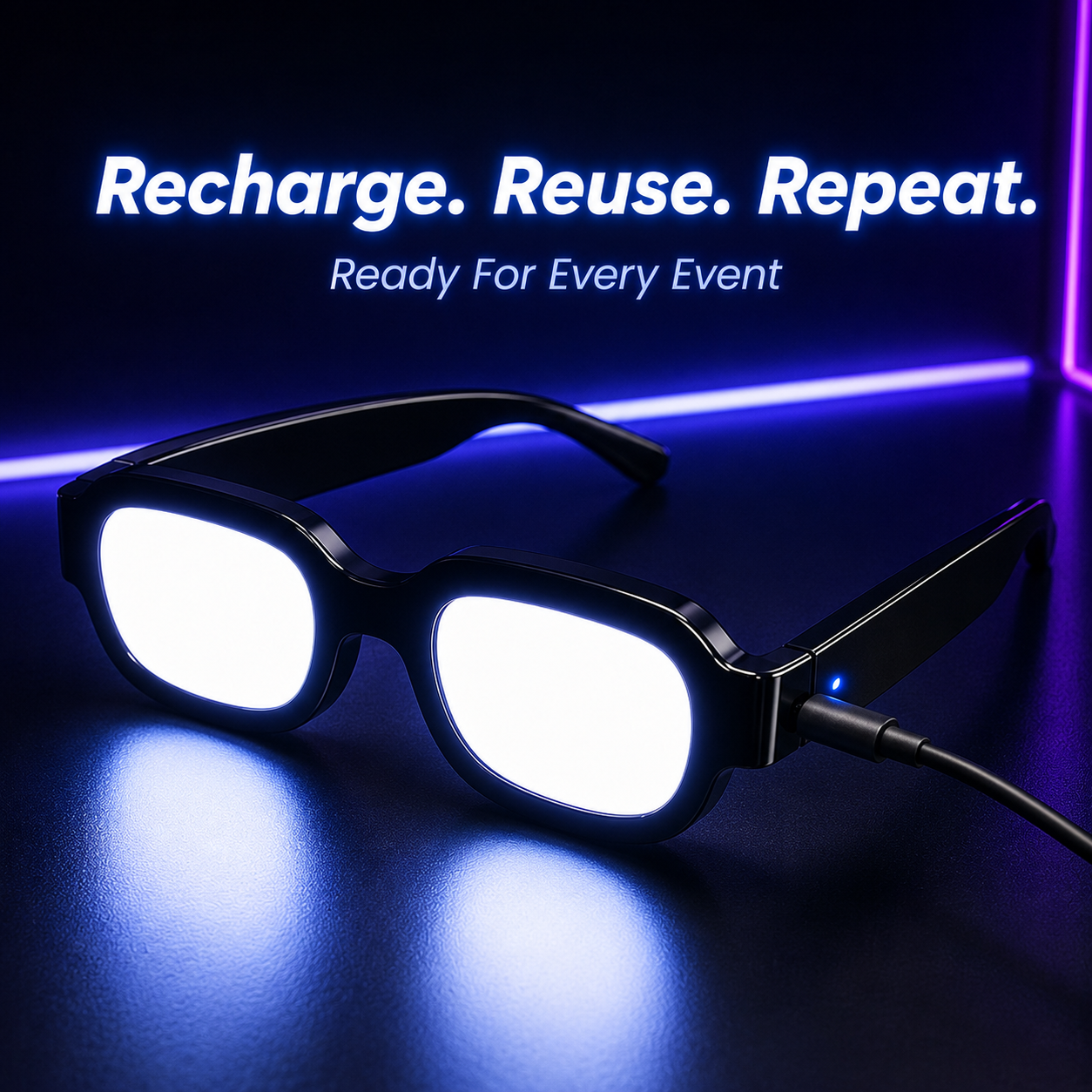 🕶️ Cyberpunk LED Light Up Glasses Touch Control Rechargeable Party Eyewear ⚡