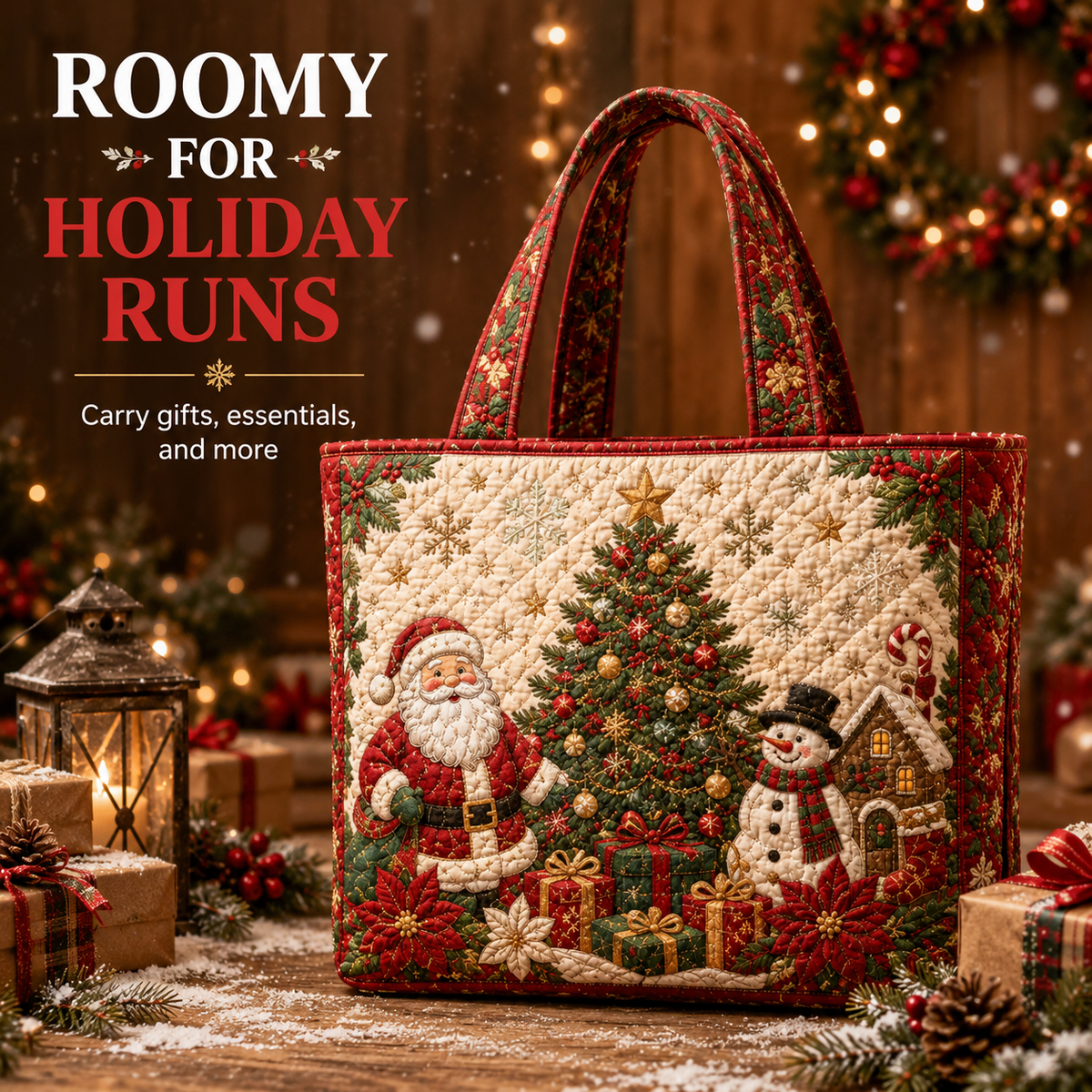 ⚡ LIMITED TIME: 50% OFF 🎄 Quilted Christmas Shoulder Tote Bag – Festive Holiday Shopping Bag 🎁