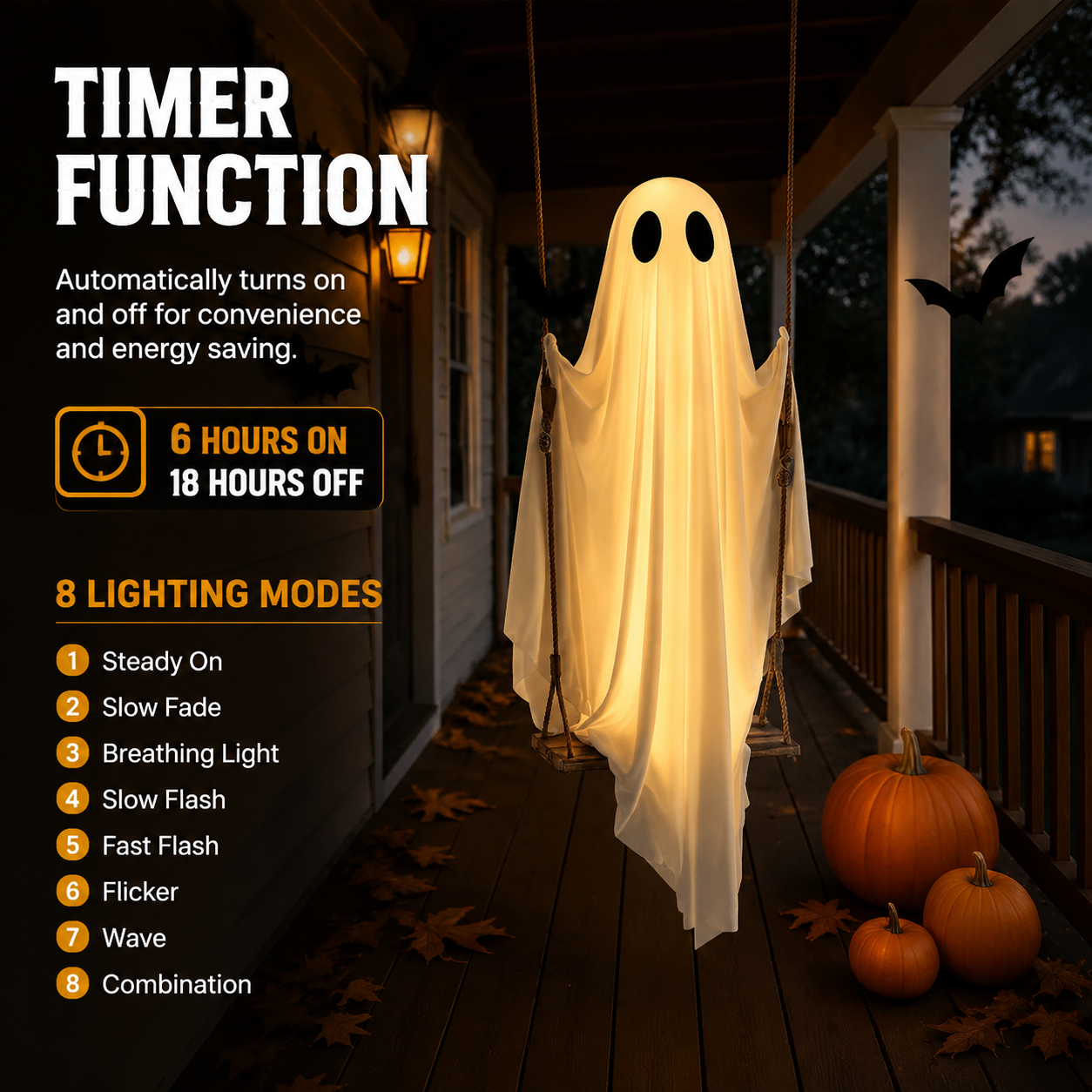 🔥 50% OFF TODAY 👻 5FT Giant Hanging Ghost Swing Light - Outdoor Halloween 🎃