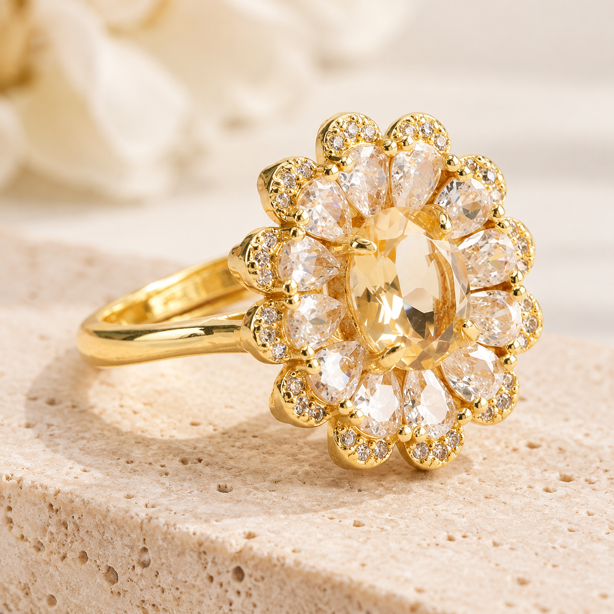 ✨ Natural Citrine Sunflower Ring – A Golden Glow of Elegance