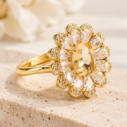 ✨ Natural Citrine Sunflower Ring – A Golden Glow of Elegance