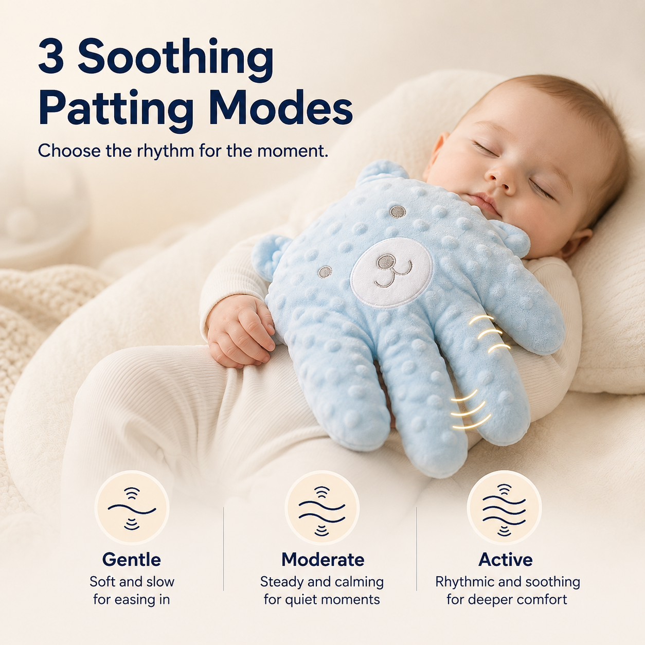 👶 Baby Soothing Rhythmic Palm – Remote-Controlled Patting & Warmth ☁️