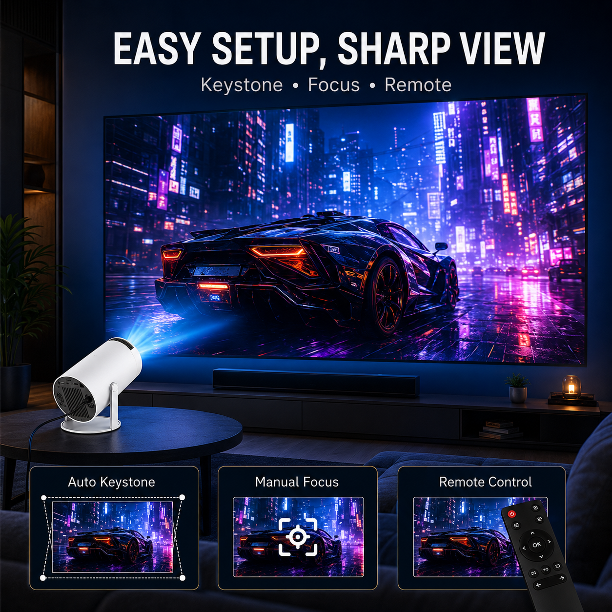 🎬 Smart Mini Portable Projector 180° Rotation 4K Supported WiFi 6 Bluetooth 5.0 🍿