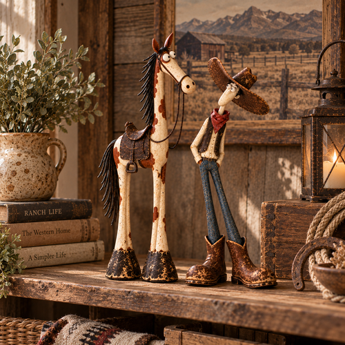 🤠 Whimsical Cowboy & Horse Decor – Vintage Western Figurines