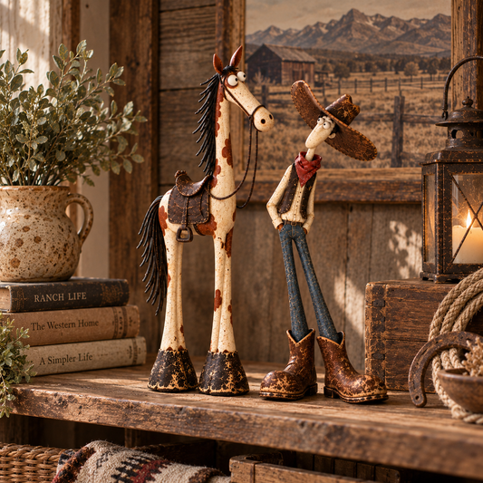 🤠 Whimsical Cowboy & Horse Decor – Vintage Western Figurines