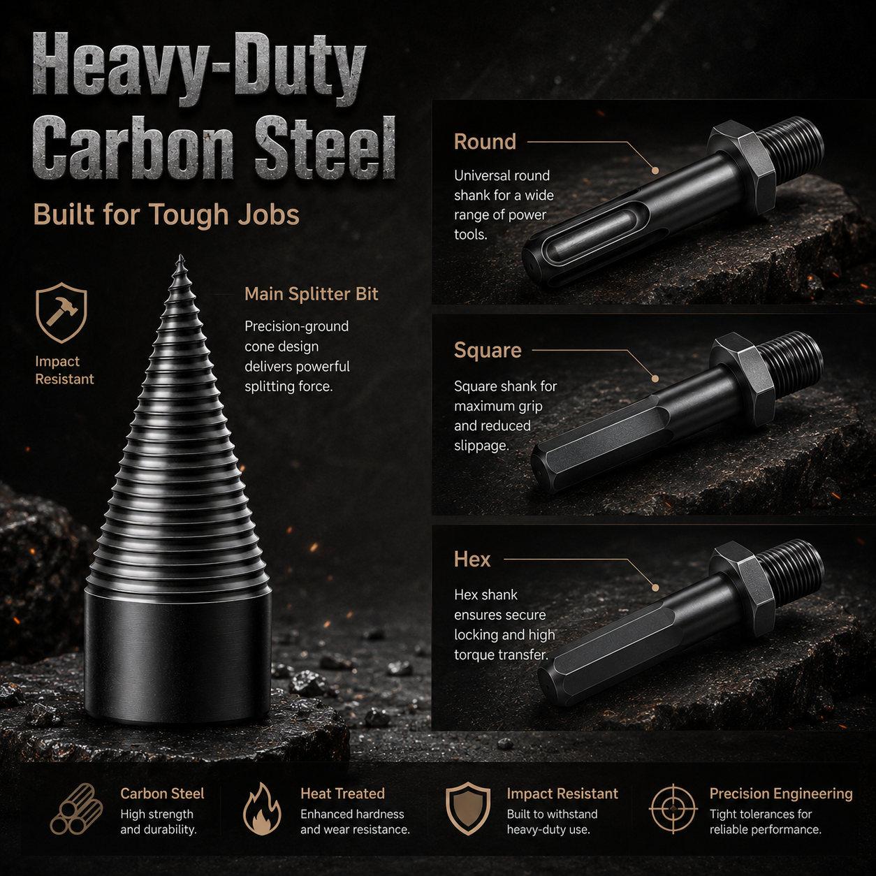 🔥 Heavy-Duty Firewood Splitter Drill Bit Set – Split Logs Faster with Less Effort