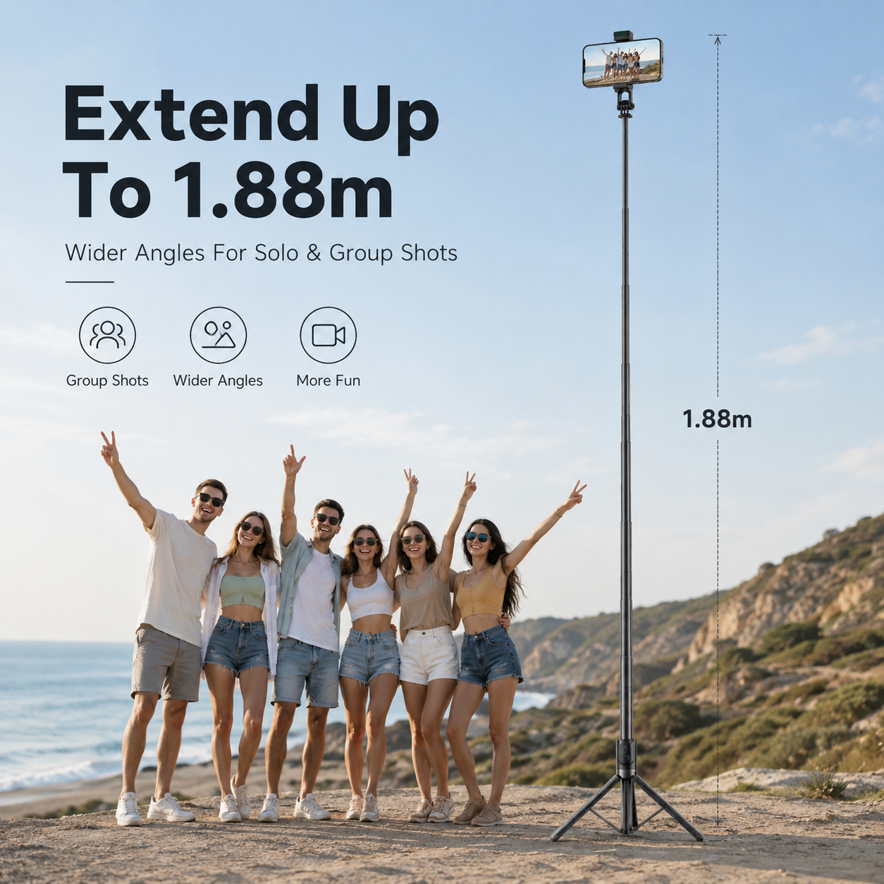 📸 1.88m Extendable Selfie Stick Tripod with Wireless Bluetooth Remote 📱