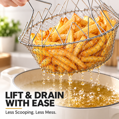 🔥 BUY 1 GET 1 FREE – Foldable Stainless Steel Frying Basket & Colander ✨