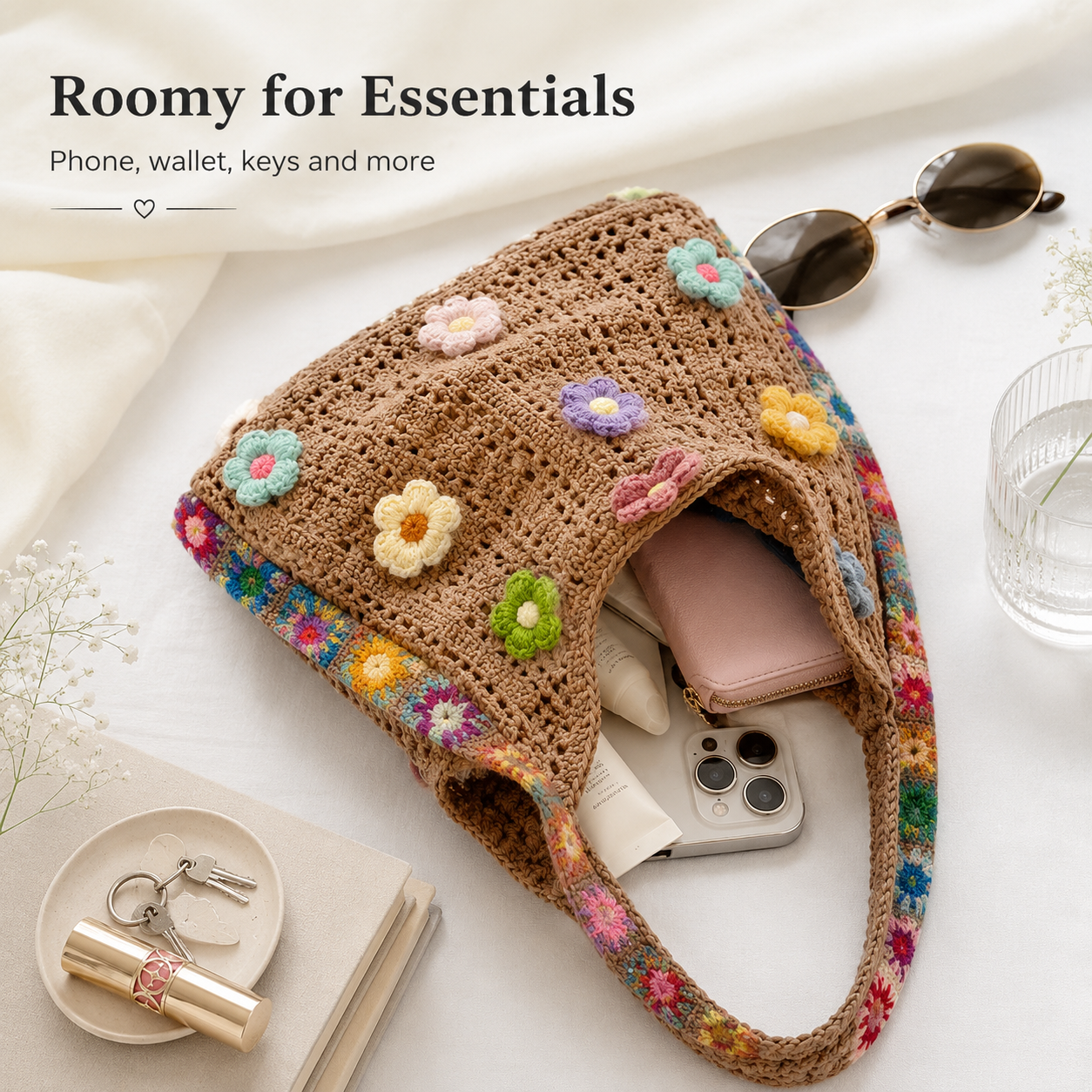 🌸 Retro Floral Patchwork Crossbody Bag – Lightweight Boho Tote for Everyday Style