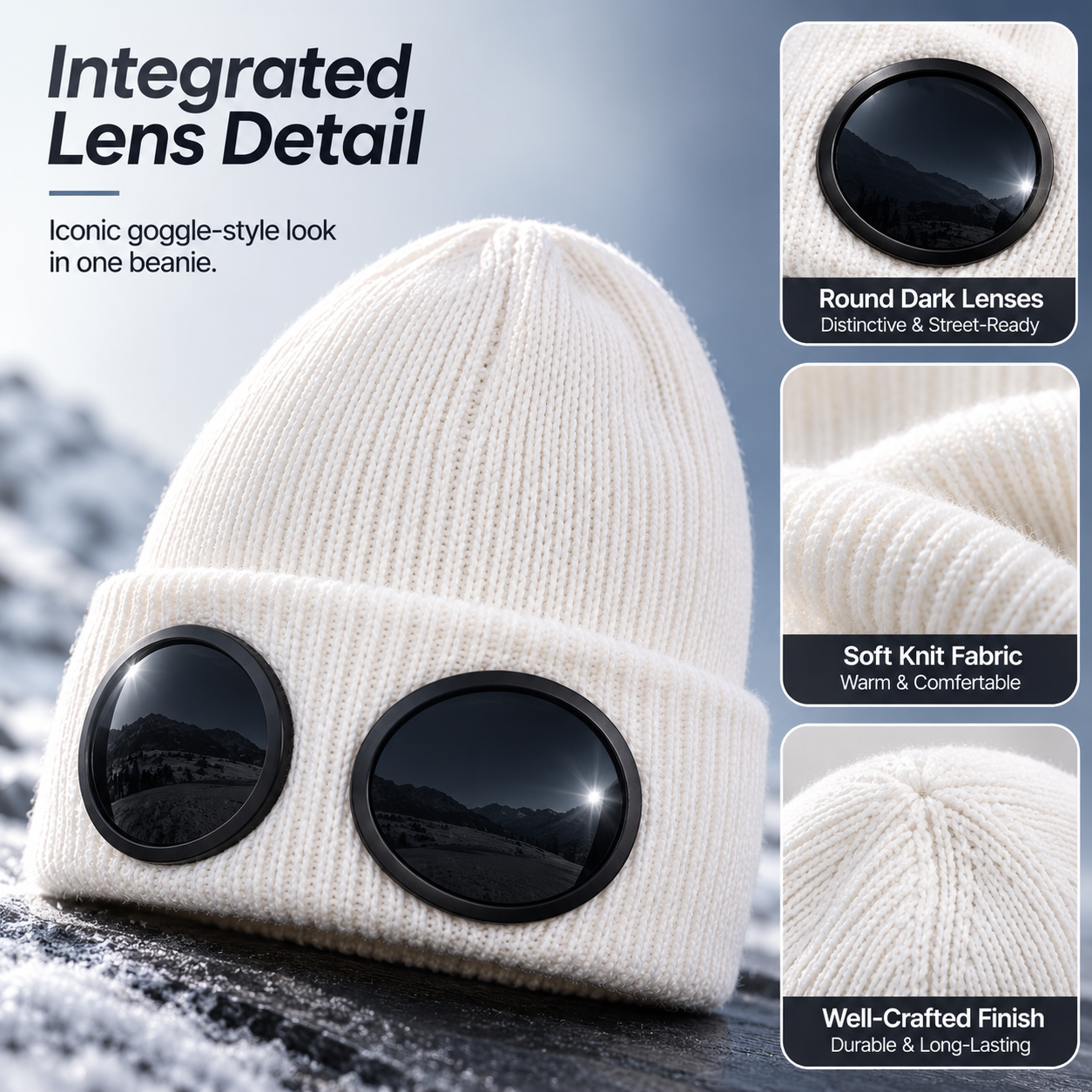 🕶️ Knitted Goggle Beanie Hat with Integrated Dark Lenses Winter Warm Cap ❄️
