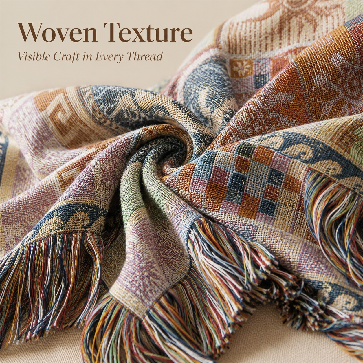 🌞 Boho Sun & Moon Celestial Patchwork Woven Blanket with Tassels 🌙