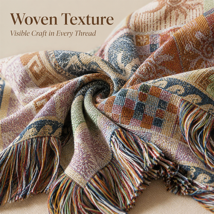 🌞 Boho Sun & Moon Celestial Patchwork Woven Blanket with Tassels 🌙