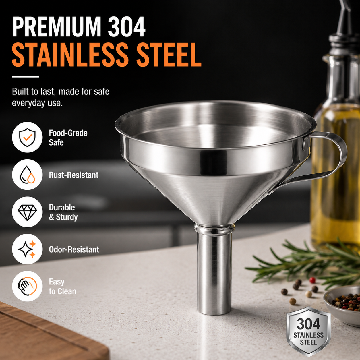 ✨ ProPour 304 Stainless Steel Kitchen Funnel with Removable Strainer 🫗