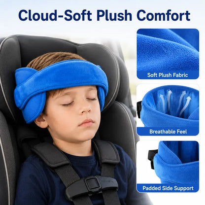 🧸 Kids Plush Head Support Strap – Adjustable Travel Nap Band With Side Cushions