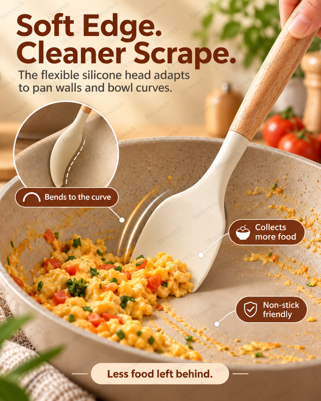 🍳 Flexible Silicone Kitchen Utensils – 3-Piece Wood Handle Cooking Set