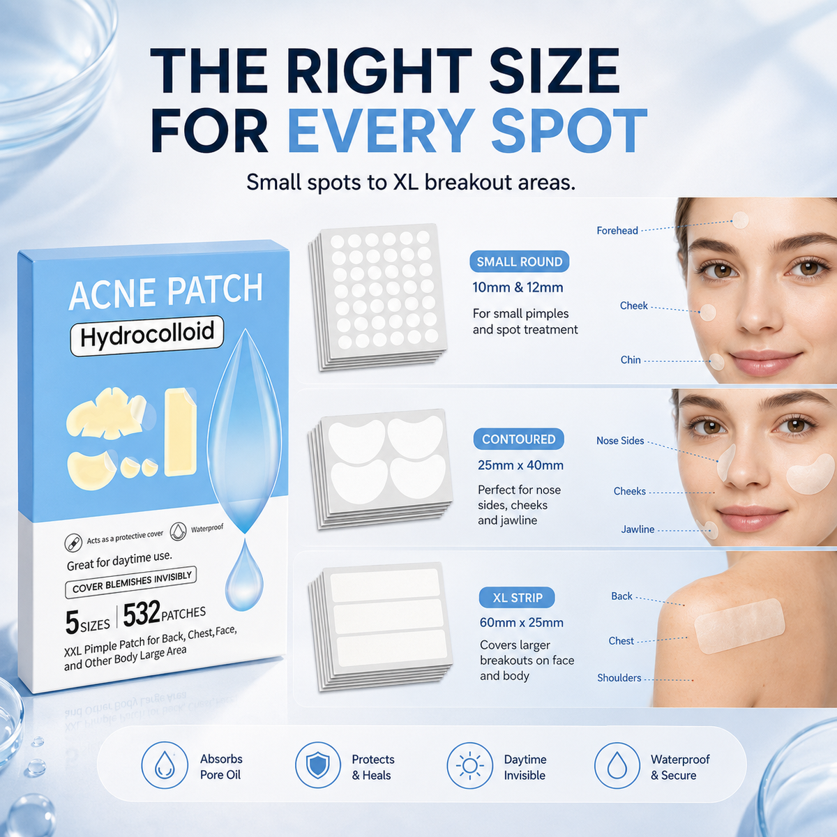 💧 532 PCS Hydrocolloid Acne Patches – Multi-Size Blemish & Spot Absorbing Covers ✨