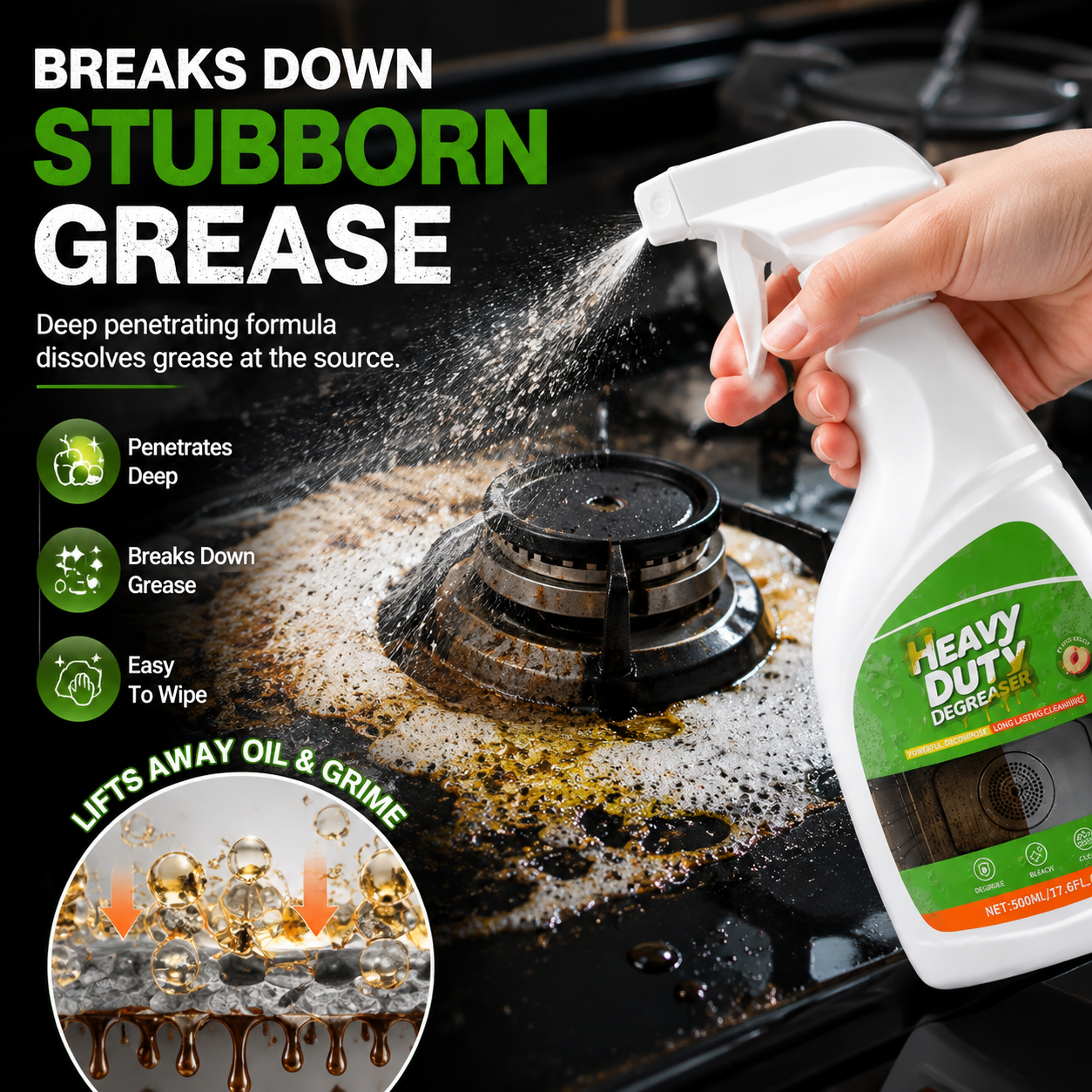 🏆 52K+ Sold | 🍑 Peach Kitchen Degreaser Foam Spray — Tough Grease Remover | 500ml