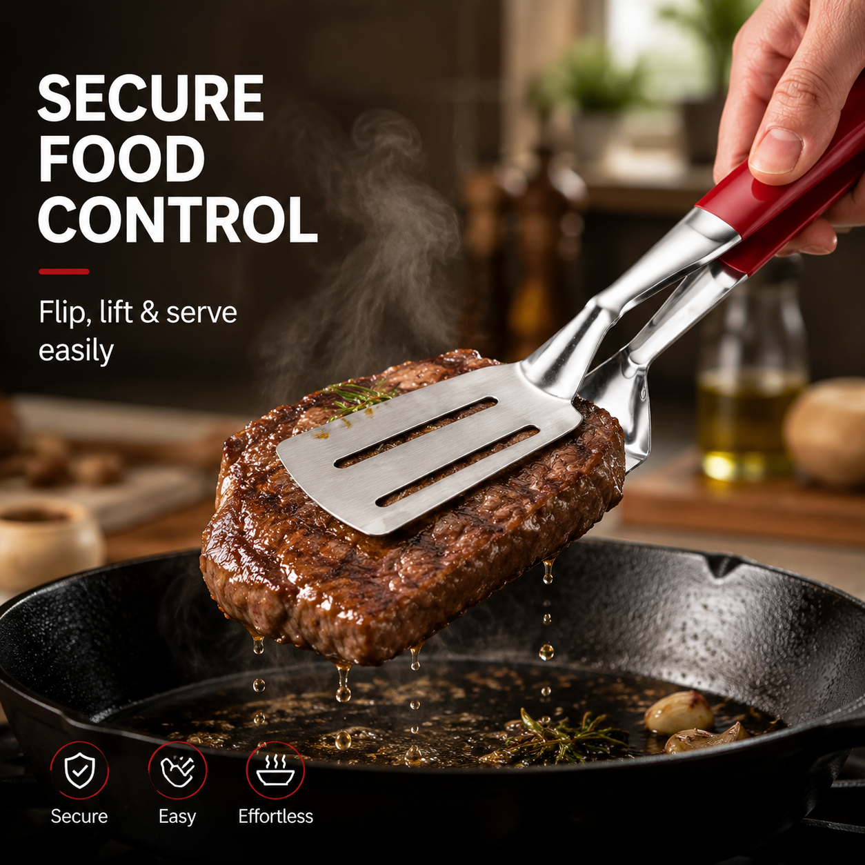 🥩 2-in-1 Stainless Steel Steak Spatula & Food Tongs Clip 🍳