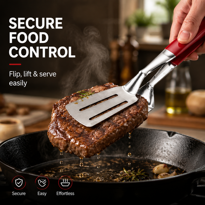 🥩 2-in-1 Stainless Steel Steak Spatula & Food Tongs Clip 🍳