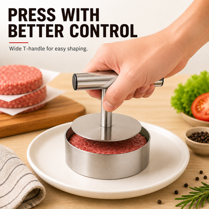 🍔 Stainless Steel Burger Patty Press Set – 85mm T-Handle Meat Mold Maker 🔥