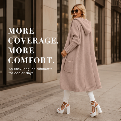 🧥 Women's Oversized Hooded Longline Knit Cardigan with Pockets 🧶