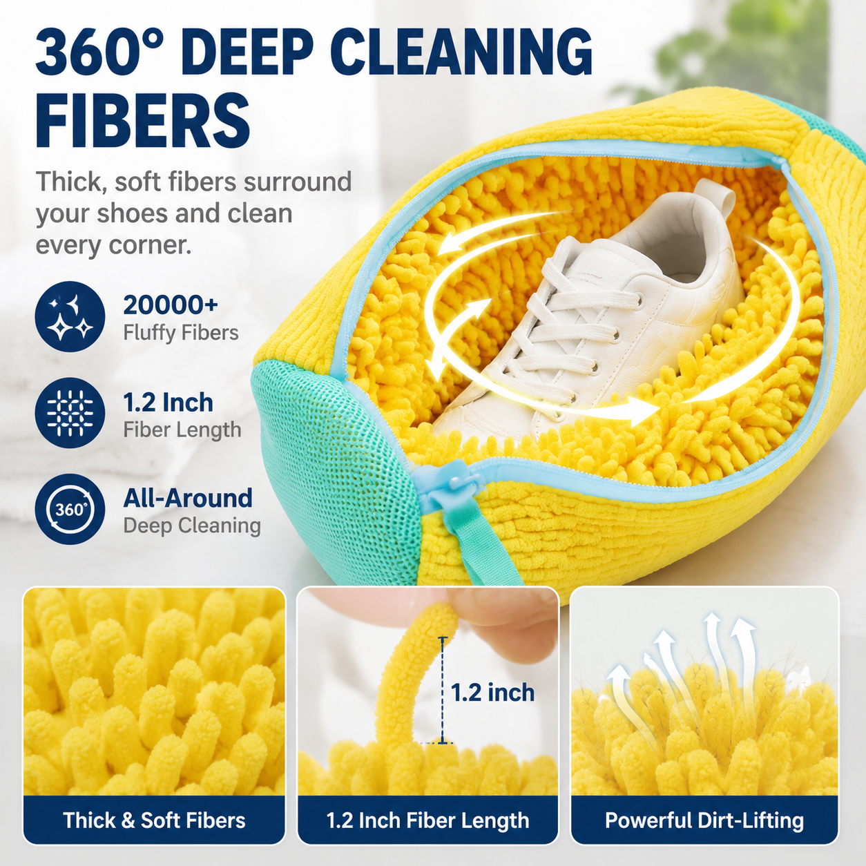 👟 Machine Washable Shoe Cleaning Bag with 360 Degree Plush Microfiber Bristles 🧼