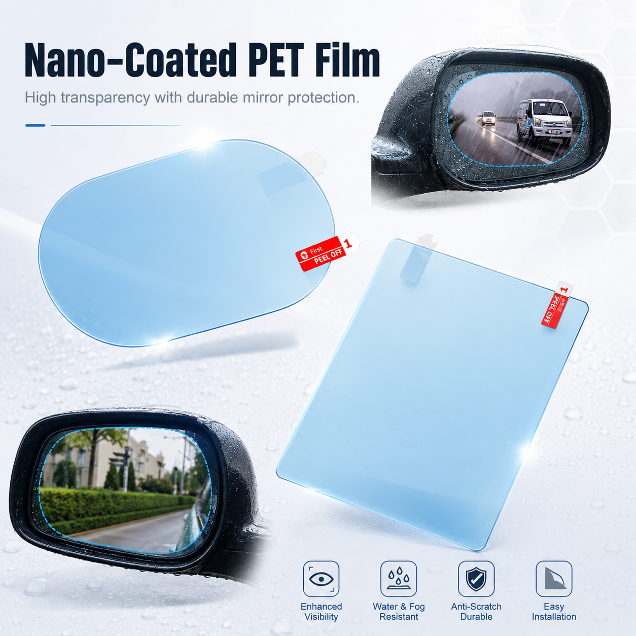 💧 Clear View Mirror Film – Rainproof & Anti-Fog