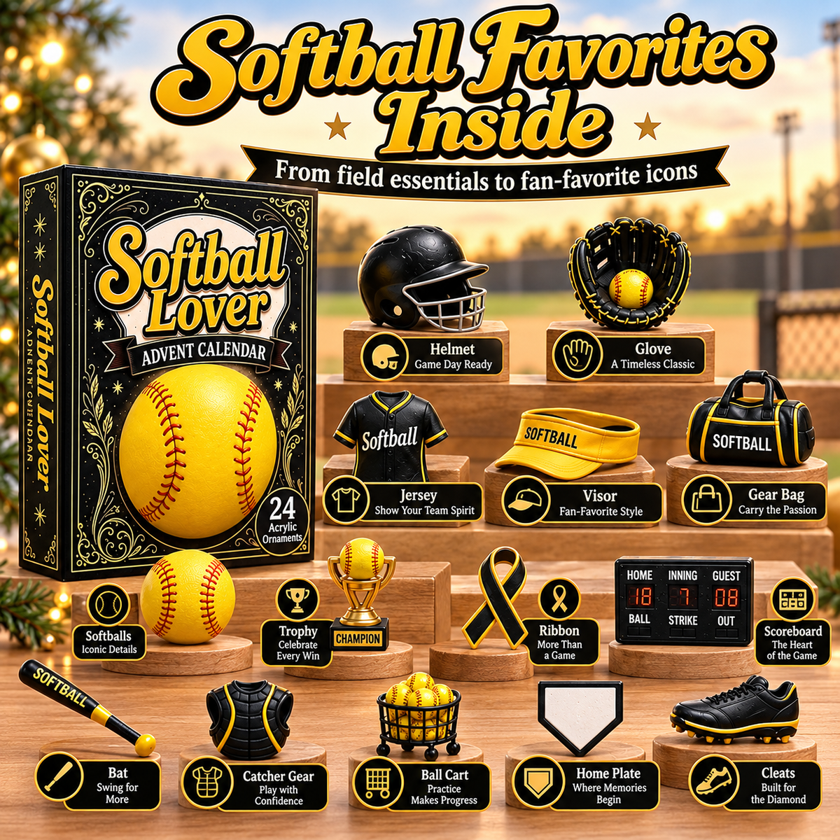 🎄 24 Days of Softball Spirit – Christmas Advent Ornament Calendar