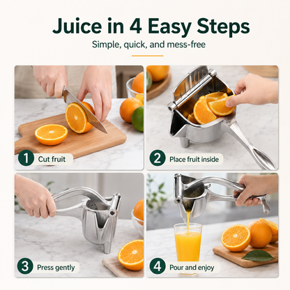 🍊 Easy-Press Stainless Steel Citrus Juicer | No Plug, Less Effort, Fresh Juice