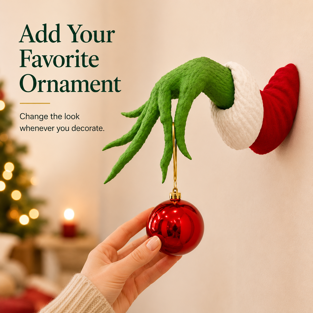 🎄 Green Monster Hand Christmas Wall Mount Ornament Holder Decor 🎁
