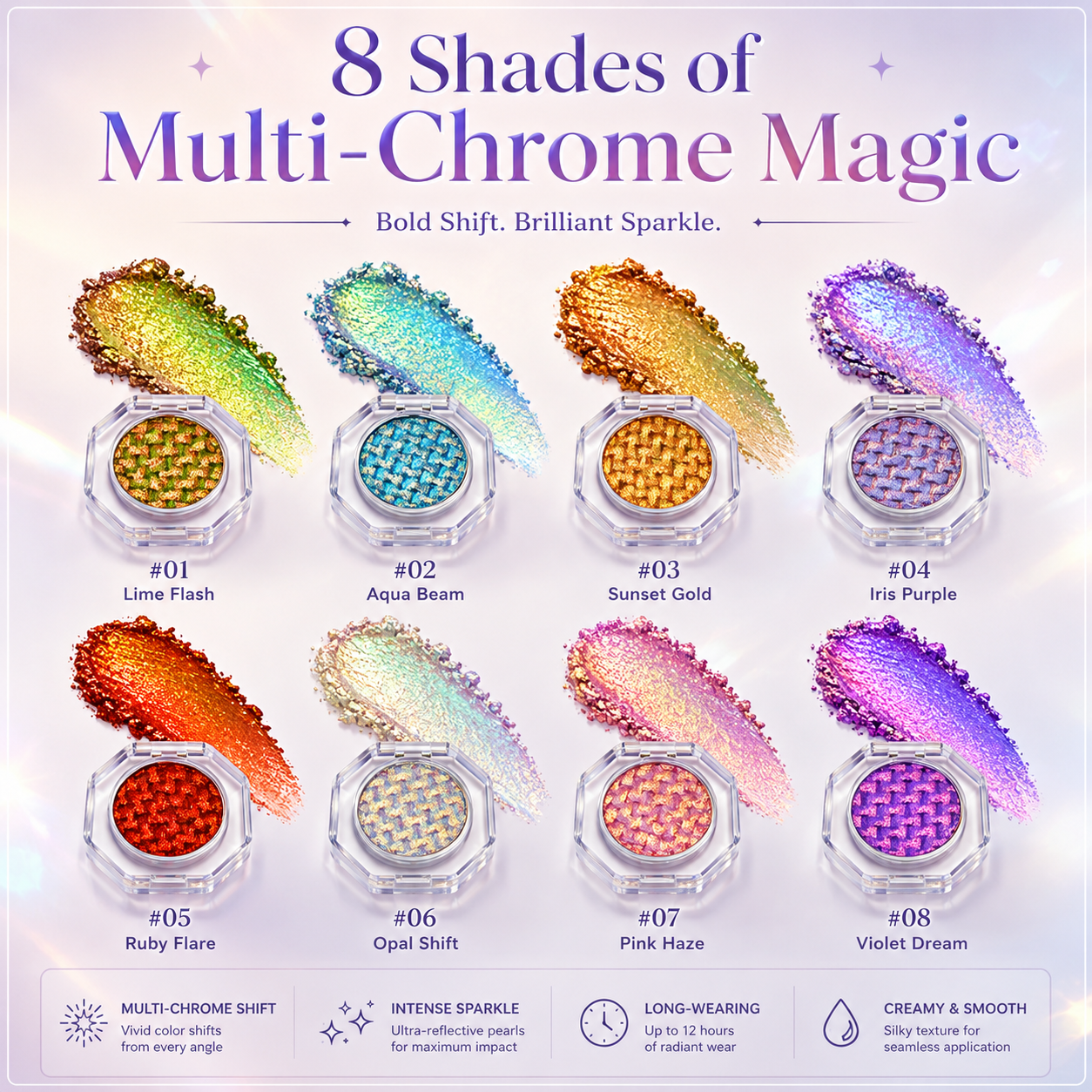 🔥 55% OFF Last Day ✨ Multi-Chrome Color-Shifting Eyeshadow 🌈 12H Iridescent Sparkle