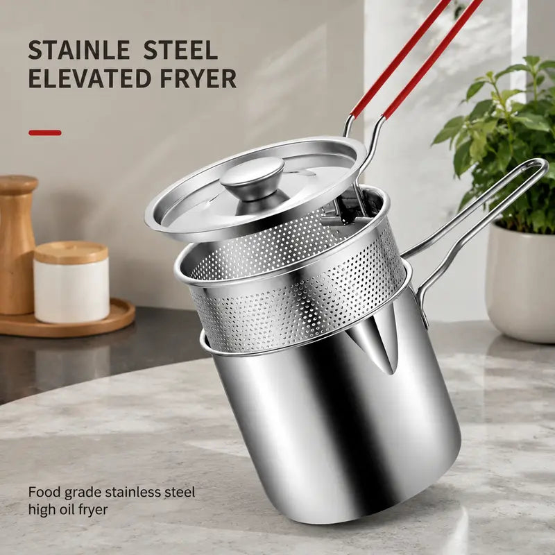 🍟 Personal Mini Deep Fryer Set – Compact 304 Stainless Steel Frying Pot
