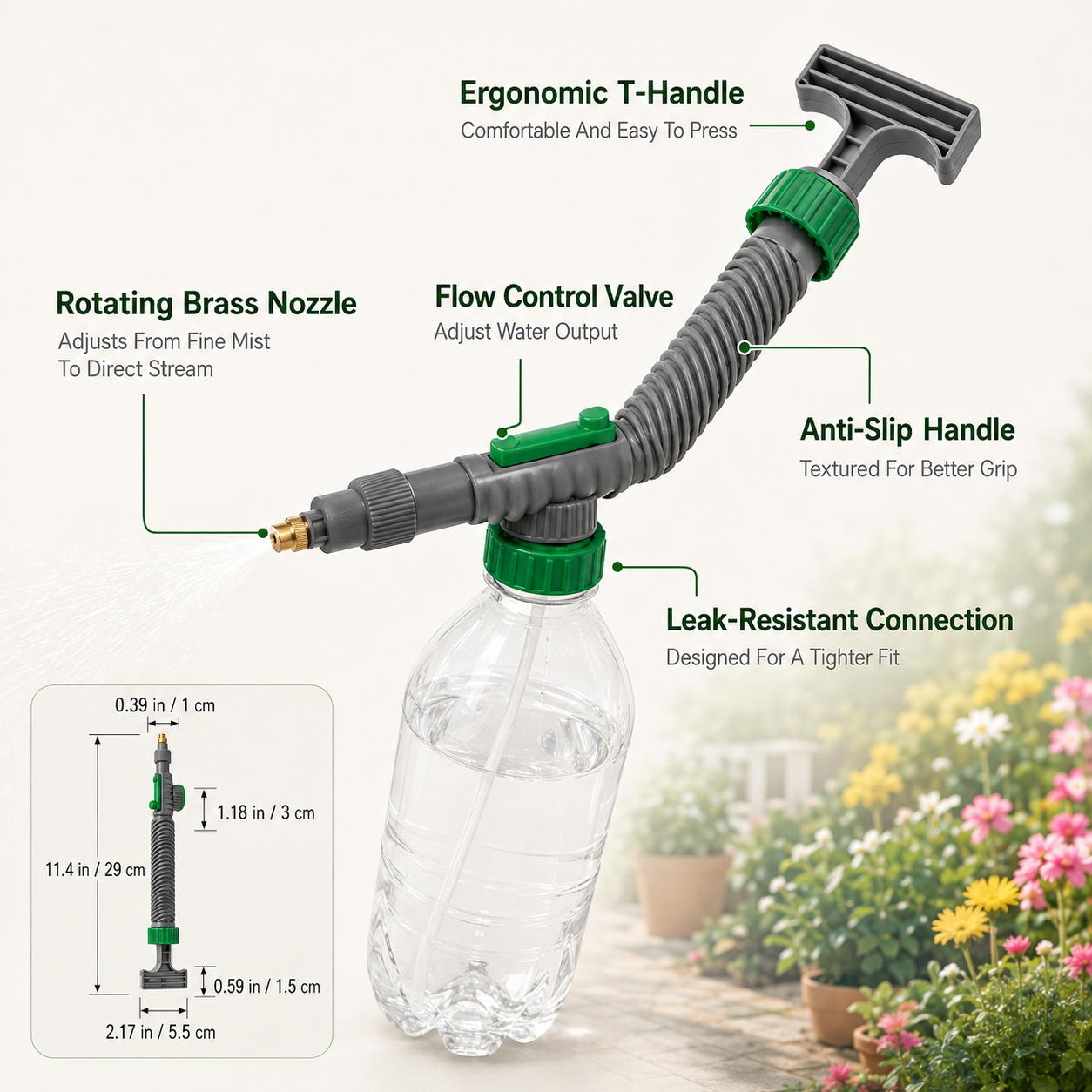 💦 Universal Pressure Bottle-Mount Sprayer Attachment with Brass Nozzle 🌱