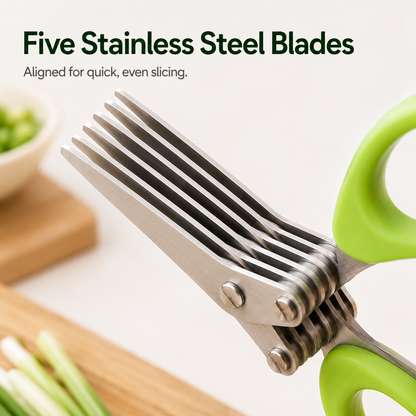 ✂️ 5-Blade Stainless Steel Herb &amp; Scallion Scissors with Cleaning Comb 🌿