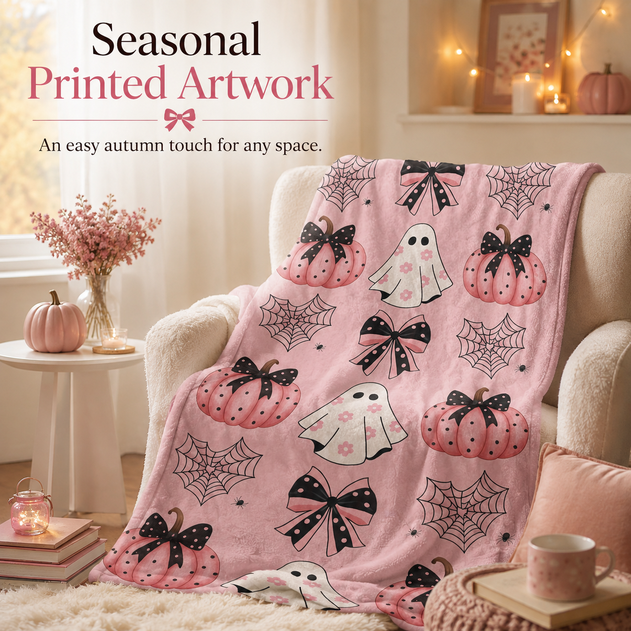 🎃 Halloween Autumn Printed Flannel Throw Blanket for Sofa & Bed 🍂