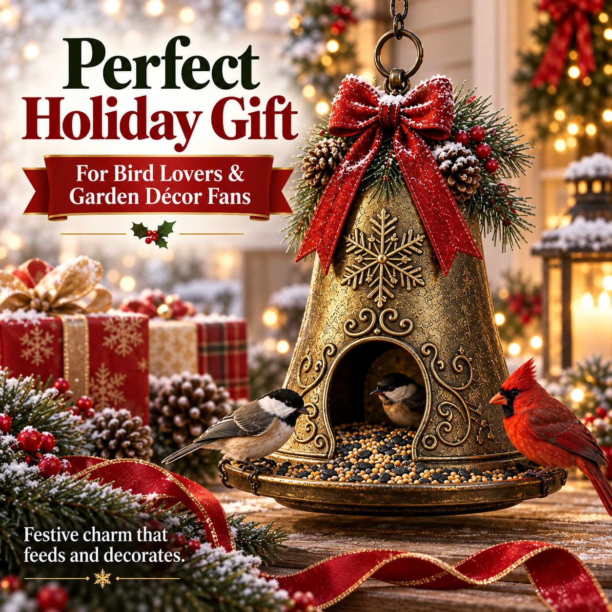 🐦 Festive Holiday Hanging Bird Feeder – All-Weather Winter Garden & Porch Decor 🌲