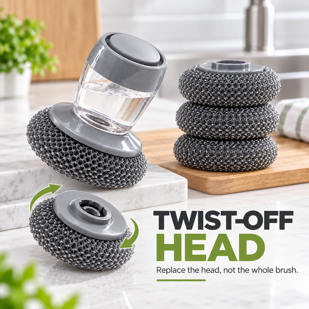 🧽 Refillable Soap Dispensing Dish Scrubber – Palm Kitchen Cleaning Brush ✨