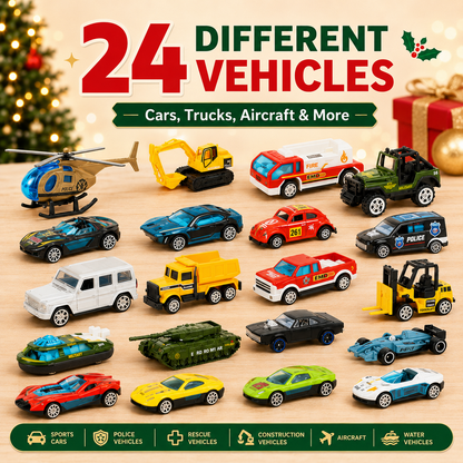 🚗 24-Day Christmas Vehicle Advent Calendar with Fold-Out Play Scene 🚁