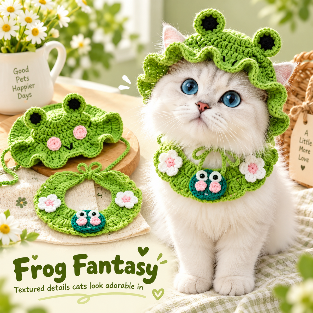 🐾 Handcrafted Crochet Pet Hat & Collar Set – Viral Cute Photo Costume Set ✨