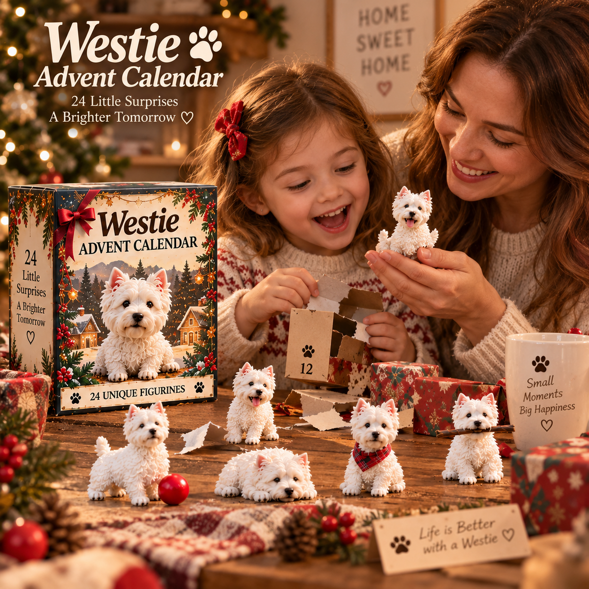 🐾 24-Day Westie Figurine Set - Cute Dog Advent Countdown Collection
