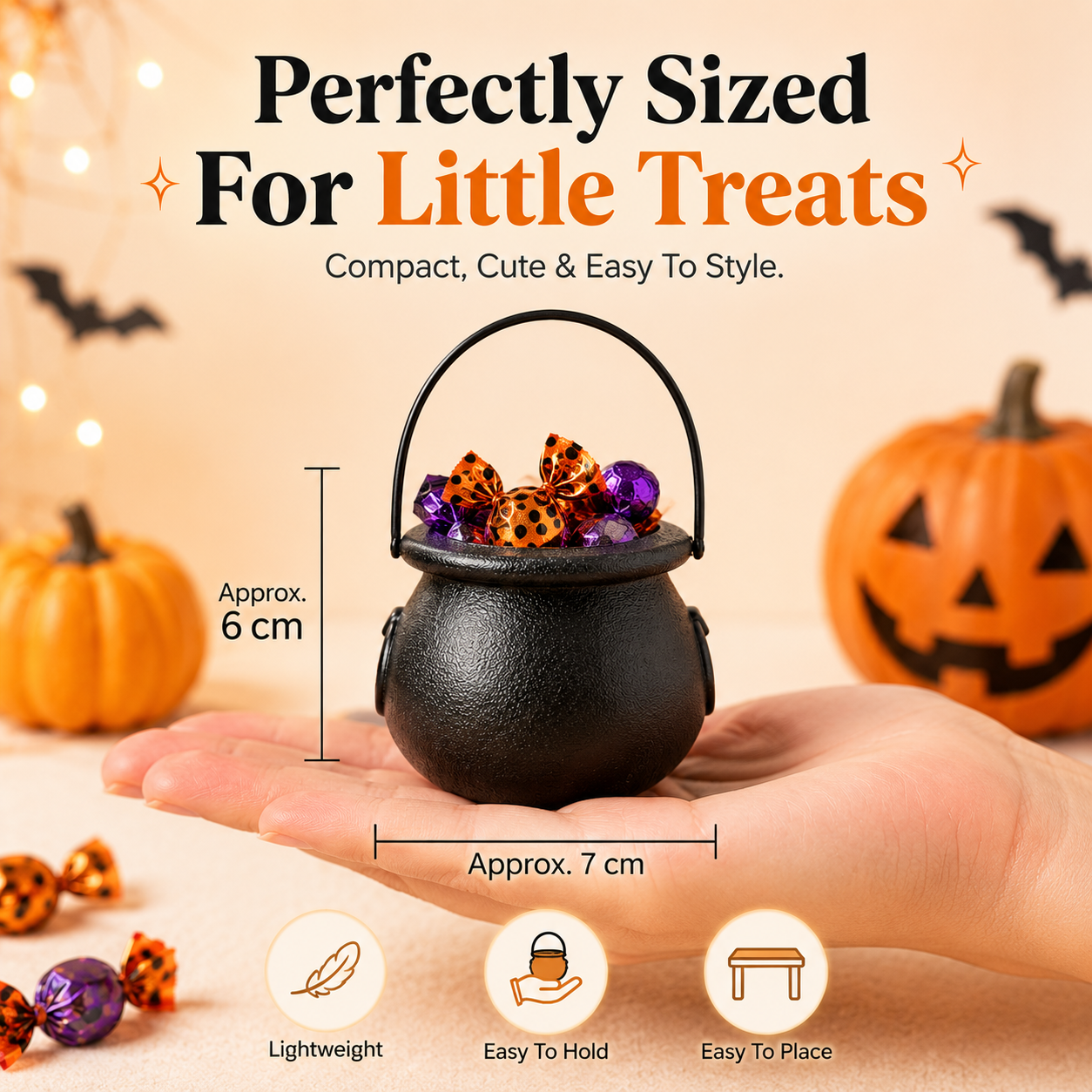 🎃 Mini Black Halloween Cauldron Bucket with Handle Party Favors Candy Holder 🍬
