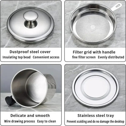 🍳 LIMITED-TIME 50% OFF! ✨ 304 Stainless Steel Oil Keeper with Filter – Food-Grade, Fine Mesh, Drip-Proof 🛡️