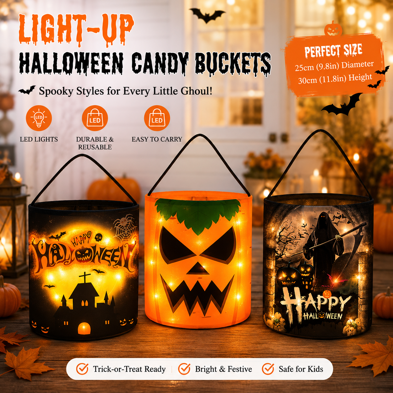 👻 Glow-in-the-Dark LED Halloween Candy Basket for Kids Trick-or-Treating 🎃