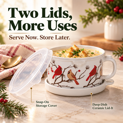 🥣 4-Piece 25-oz Ceramic Soup Mug Meal Sets with Lid-its & Storage Covers 🎁