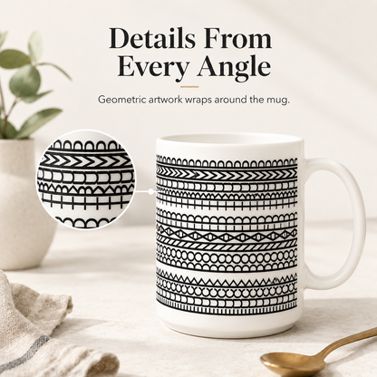 ☕ Geometric Patterned Ceramic Mug – Modern Everyday Drinkware ✨
