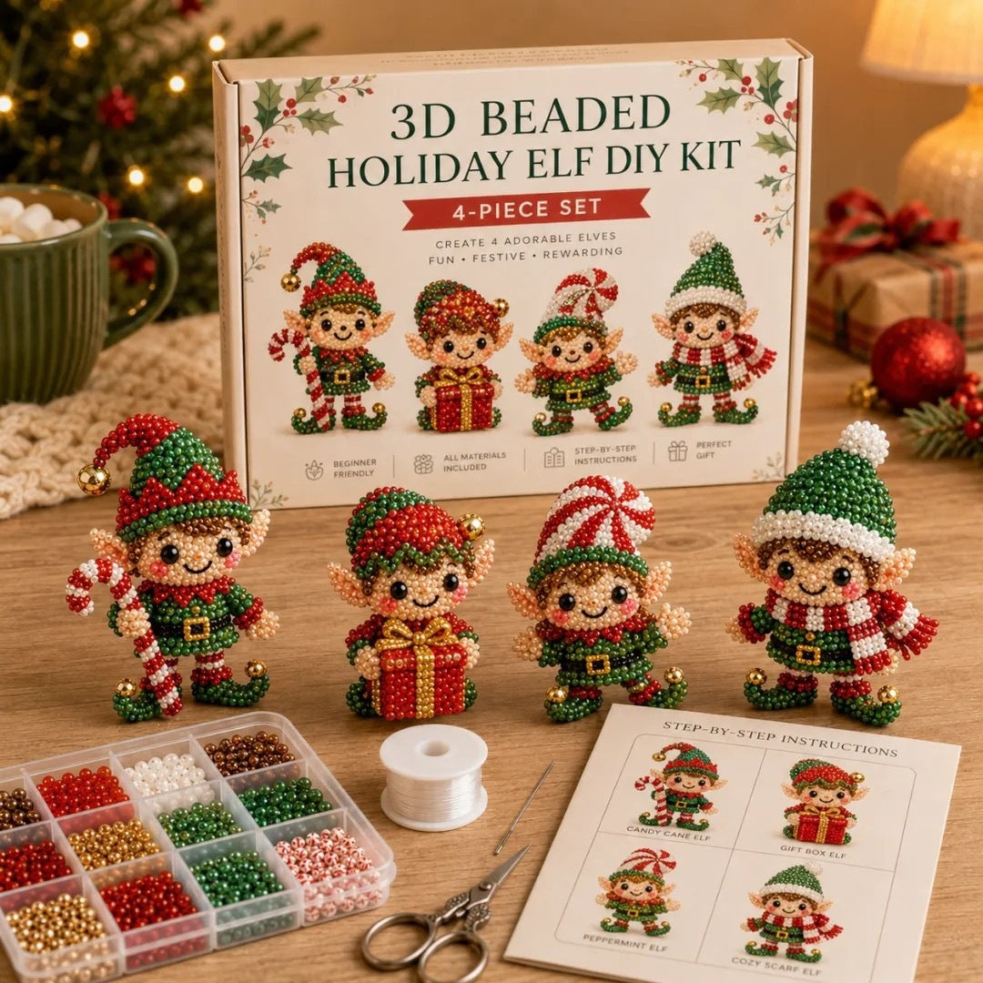 🎄 3D Beaded Christmas Cat DIY Craft Kit Set of 4 Handmade Ornaments 🐱