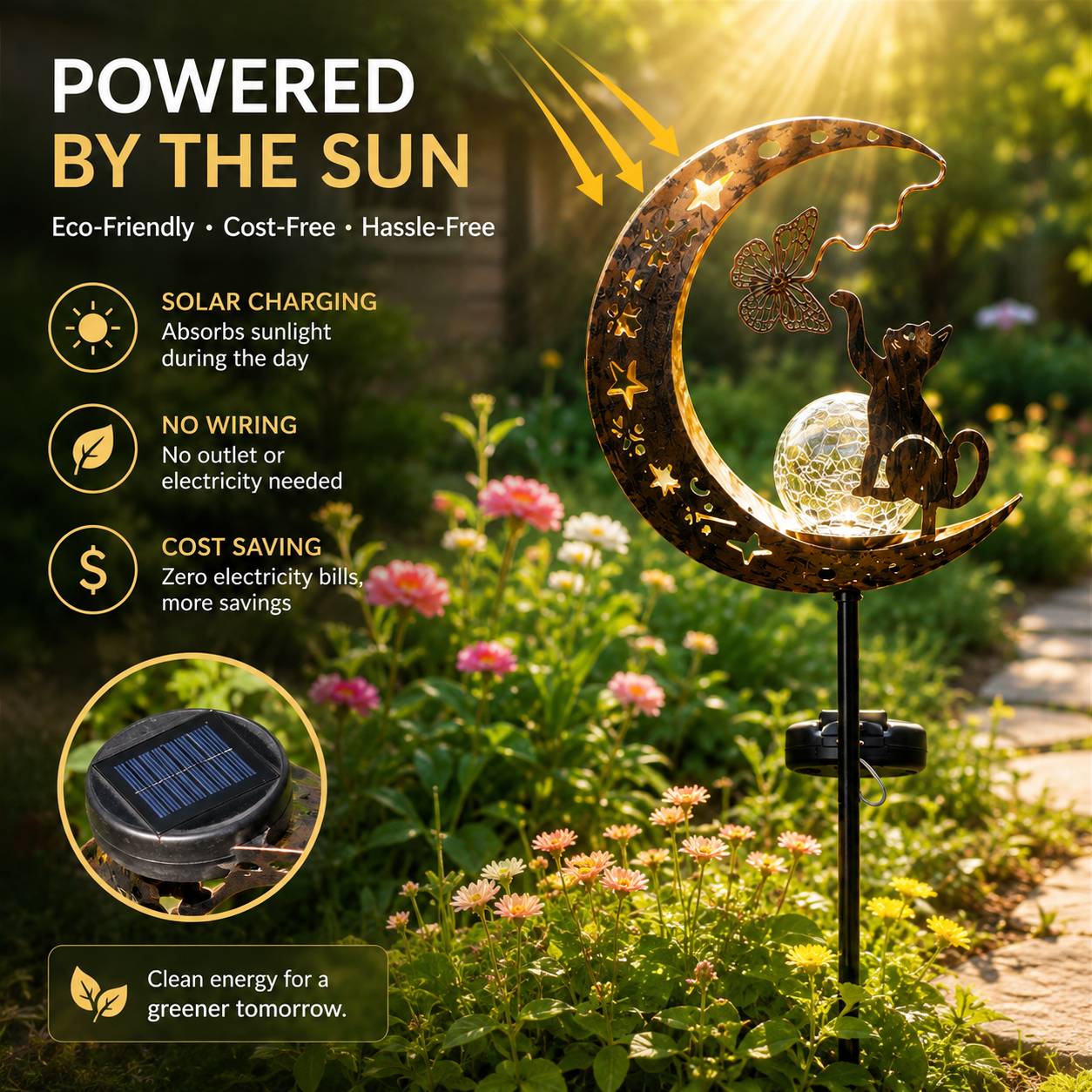 🔥 Buy 2, Get FREE SHIPPING 🚚 Solar Waterproof Cat & Moon Garden Stake Light 🐱✨