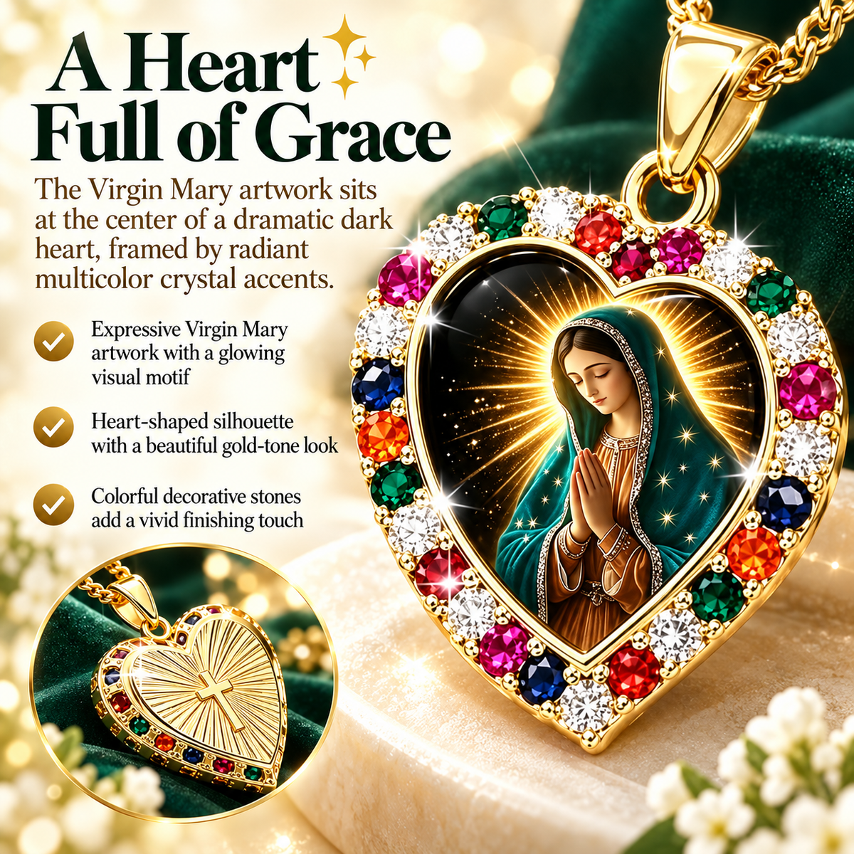 Virgin Mary Birthstone-Inlaid Daily Prayer Pendant Necklace