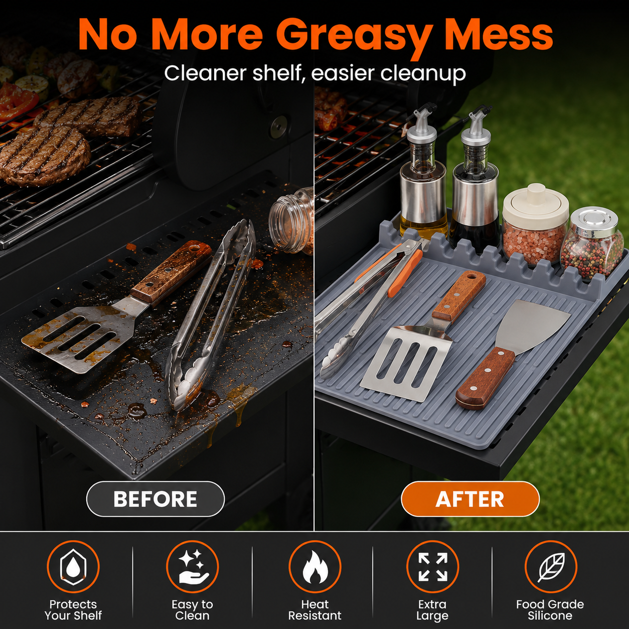 🔥 Silicone Grill Shelf Mat – Clean & Organized BBQ Prep
